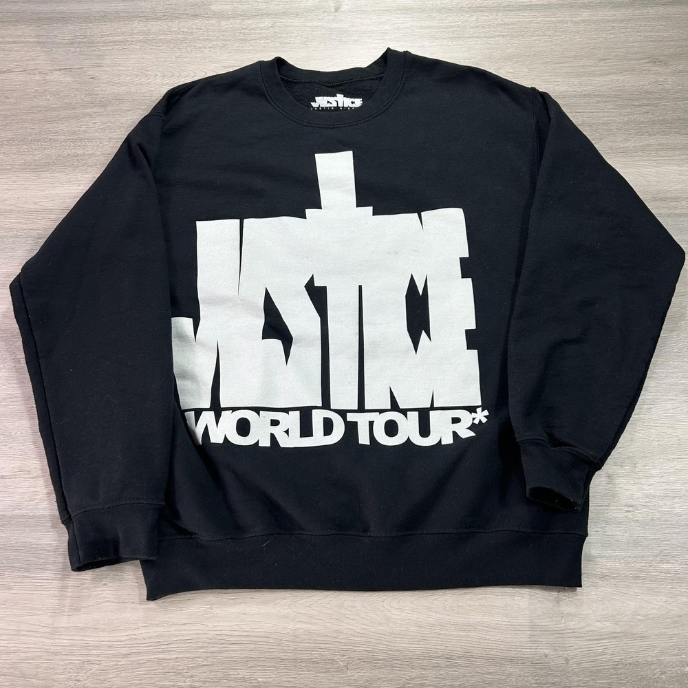 Justin Bieber Sweatshirt Mens Medium Black Justice World Tour Crewneck 2022